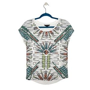 Rock & Republic Mixed Media Cap Sleeve Tribal Print Tee Shirt